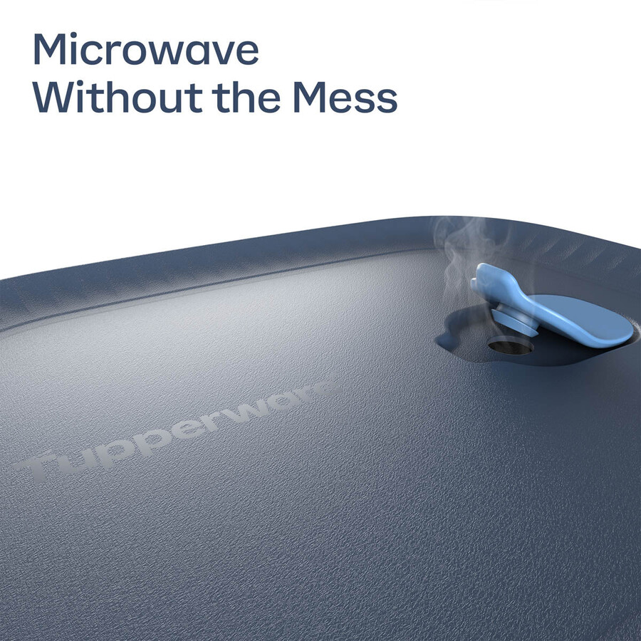 tupperware voila glazen voedselbewaarcontainer rechthoekig mini donkergrijs en blauw deksel